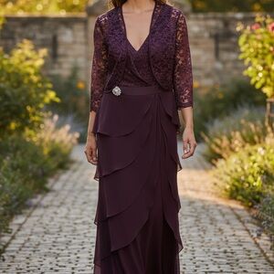 Elegant Purple Lace Evening Gown